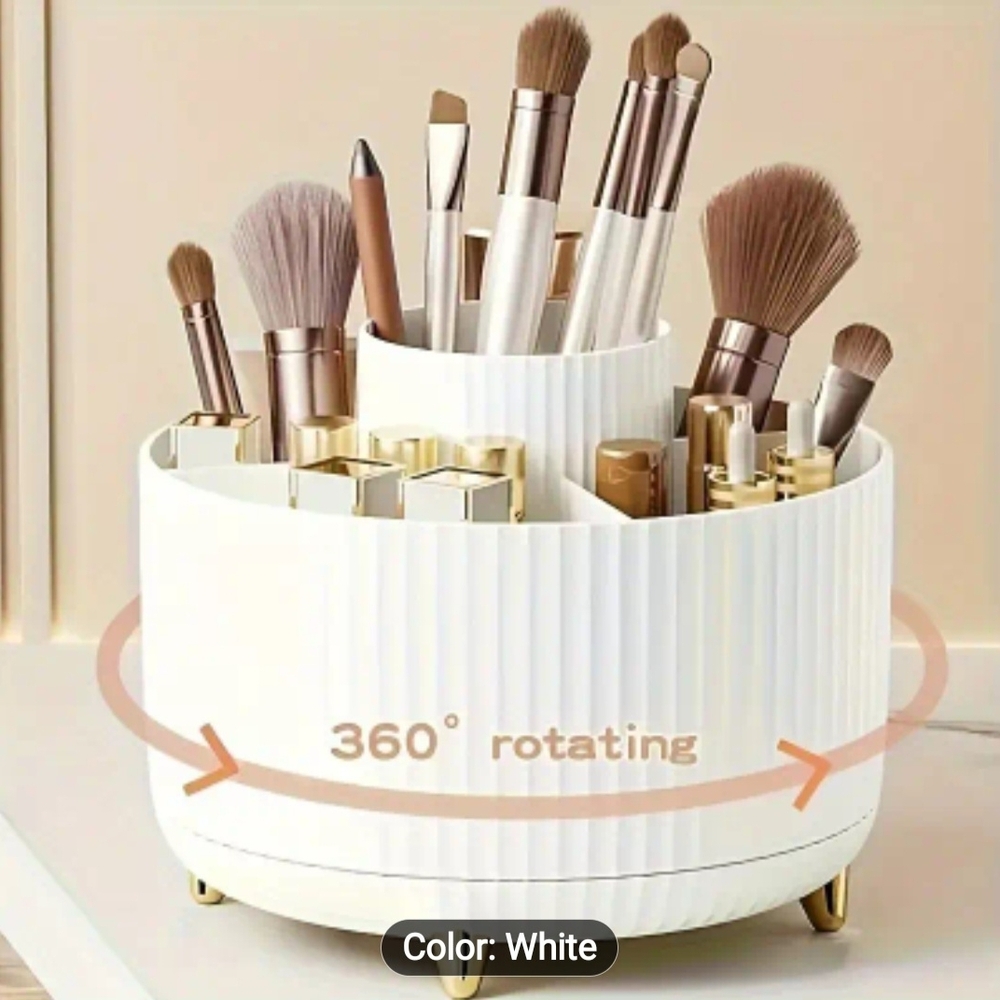 Rotating White Makeup Organizer